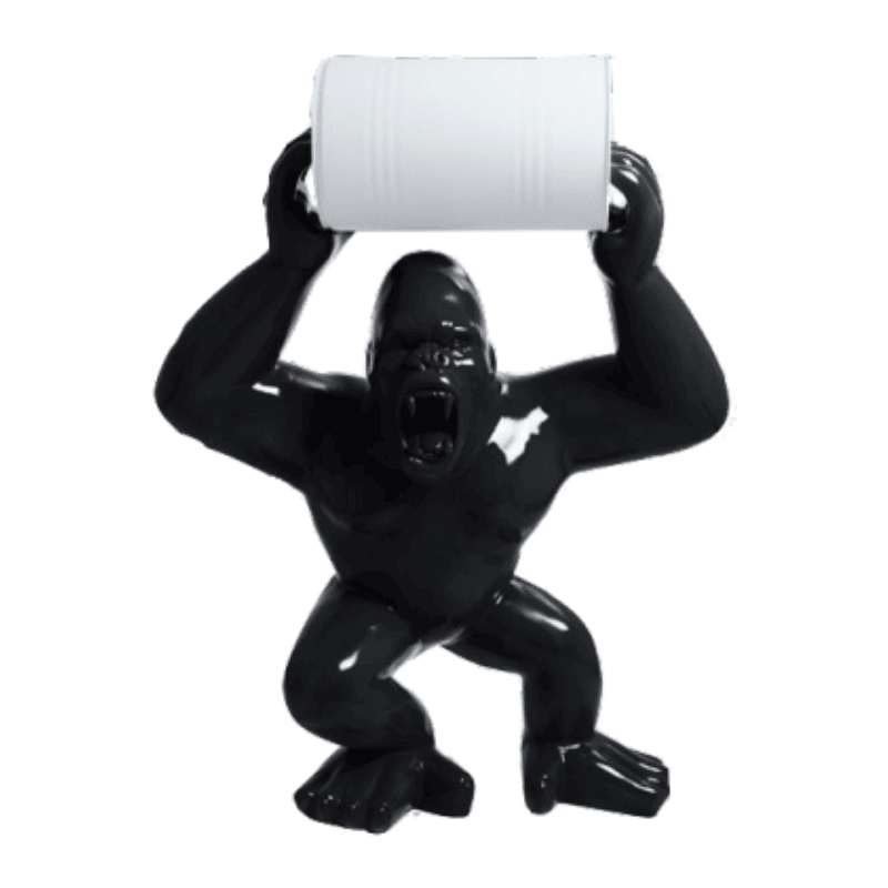 Schwarze Gorilla -Statue mit weißem Lauf 140 cm
